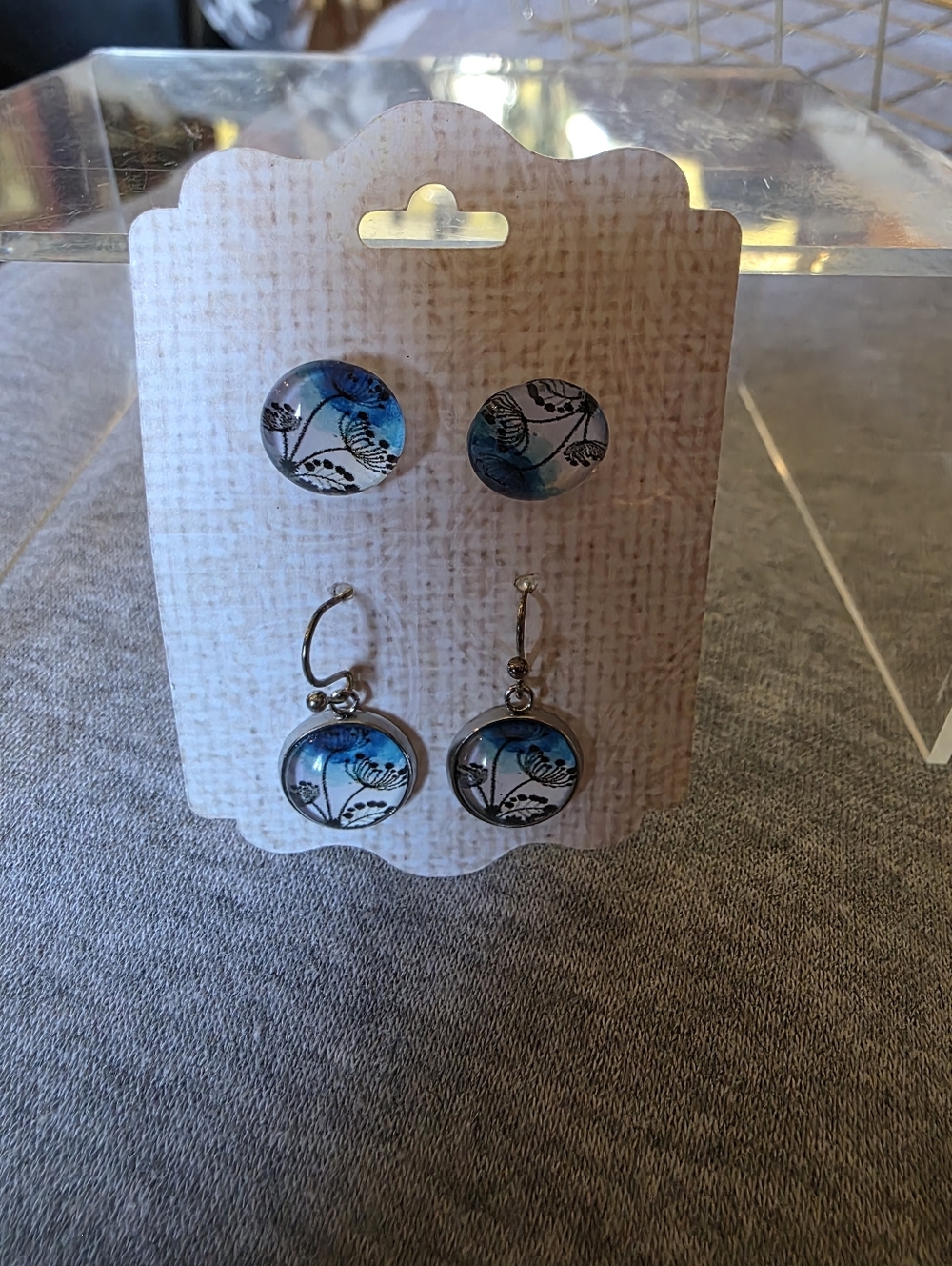Silver Tone Stud and Threader Earring Set - Silver